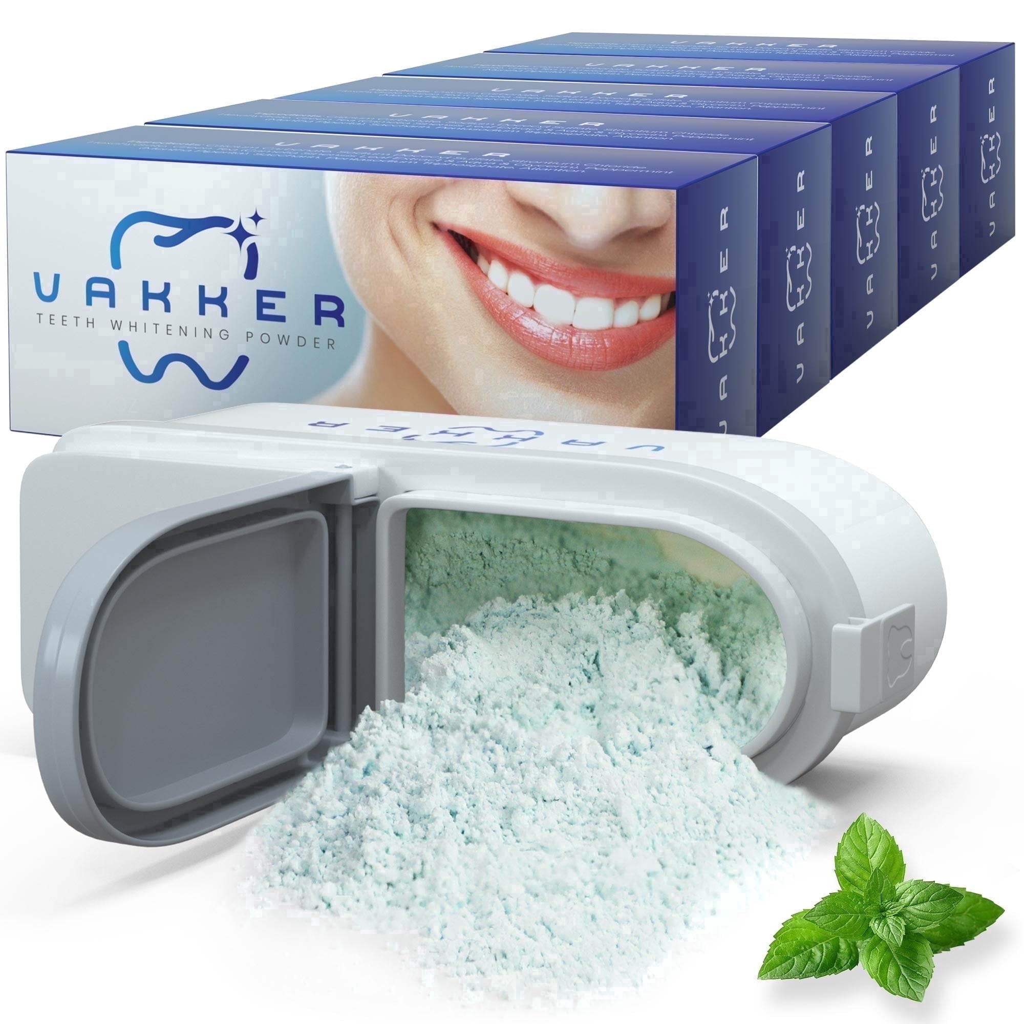 Vakker Teeth Whitening Powder fot Teeth Whitening Toothpaste, Fluoride Free & Non-Sensitive, Enamel Safe Tooth Stain Remover, Fresh Mint, 5.5 oz, 5 Packs