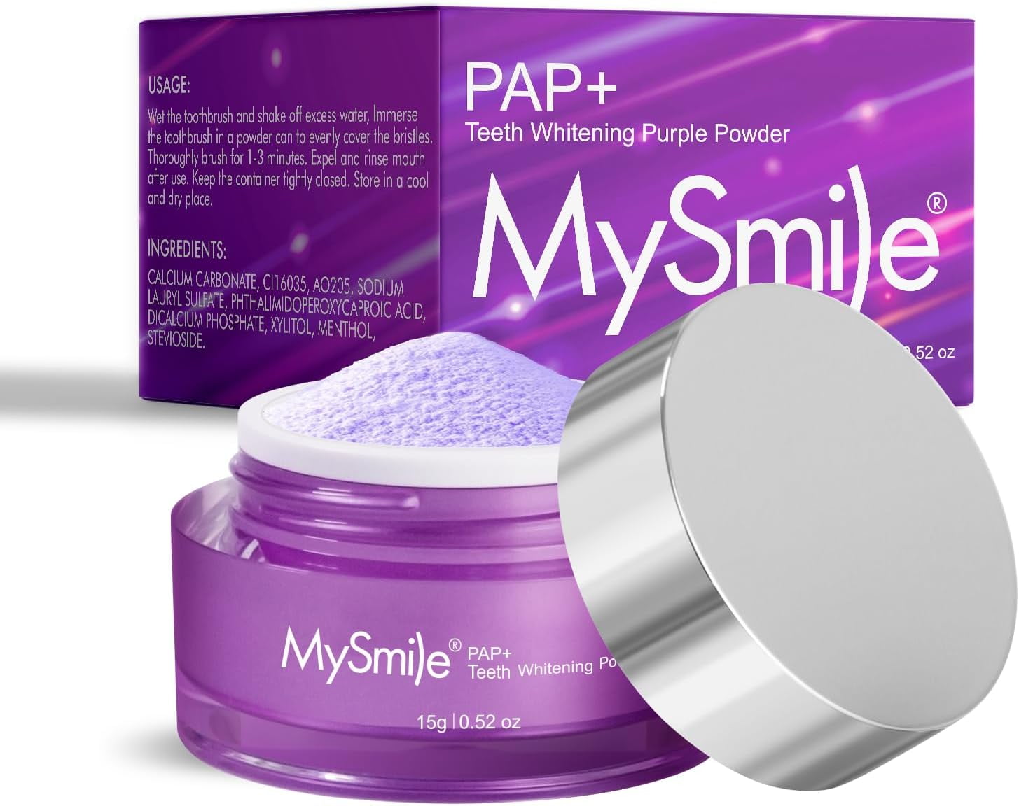 MySmile V34 Teeth Whitening Powder Kit, Purple Color Correct Remove Tooth Stains, Cavity Prevention Little Foam for Cleaning Tooth Fresh Breath Alternative Fluoride Free Toothpaste