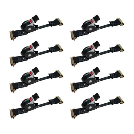 MyTee Products 1'' x 12' Retractable Ratchet Straps for E-Track - Auto Retract Tie Down Straps with 500 lbs WLL - Self Ratcheting Strap for Boat, Jet Ski, ATVs, Bikes (8 Pack)