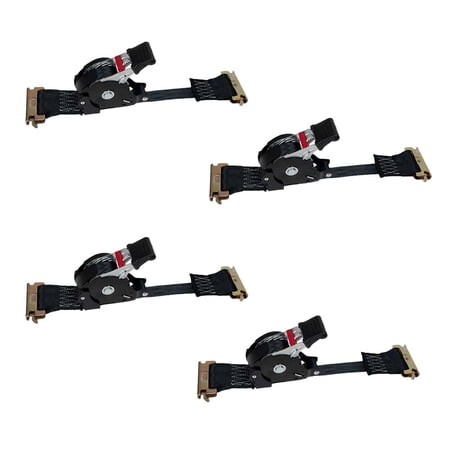 MyTee Products 1'' x 12' Retractable Ratchet Straps for E-Track - Auto Retract Tie Down Straps with 500 lbs WLL - Self Ratcheting Strap for Boat, Jet Ski, ATVs, Bikes (4 Pack)