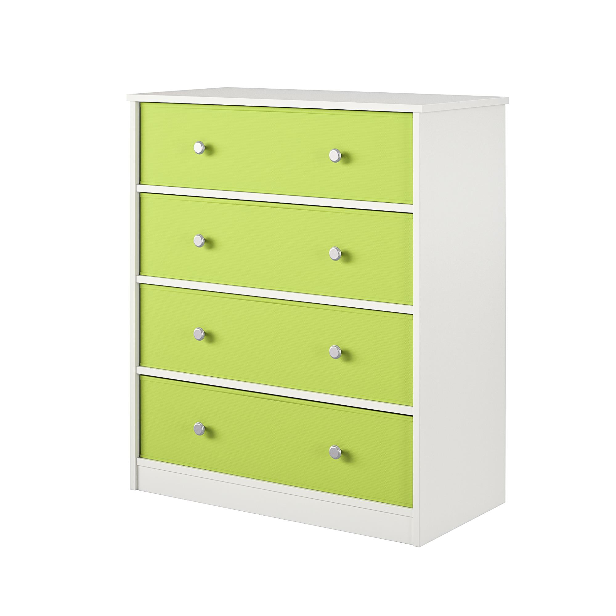 Ameriwood Home Mya Park Tall Dresser with 4 Fabric Bins, White w/ Green Bins