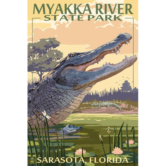 Myakka River State Park Sarasota, Florida, Alligator Scene (24x36 Giclee Gallery Art Print, Vivid Textured Wall Decor)