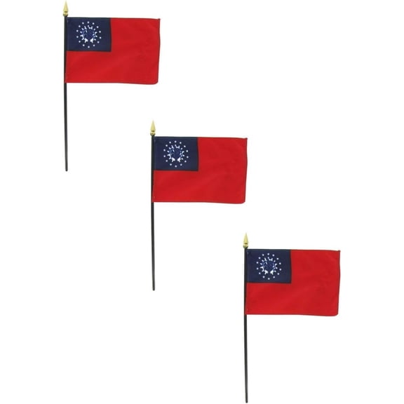 Myanmar 4 x 6 Inch Stick Flag - 3 PK