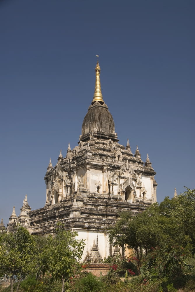 Myanmar Bagan Gawdawpalin Pahto Detail of roof and treetops Canvas Art - Richard Maschmeyer Design Pics (12 x 18)