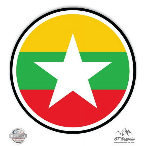 Myanmar Flag - 3" Vinyl Sticker - For Car Laptop I-Pad Phone Helmet Hard Hat - Waterproof Decal