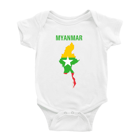 Myanmar Map Flag Cute Baby Clothes Unisex (White, 6-12 Months)