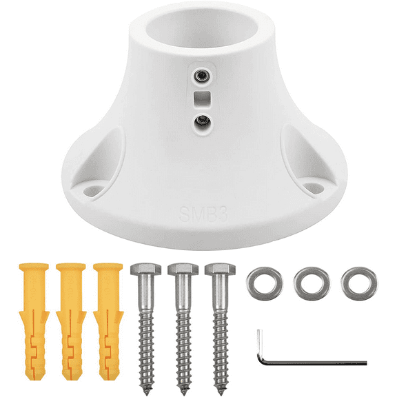 Myard 3" Surface Mount Base Anchor Flange for 1.9" Swimming Pool Rail Handrail Ladder to Concrete or Wood Deck (Ivory White, 1-Pack)