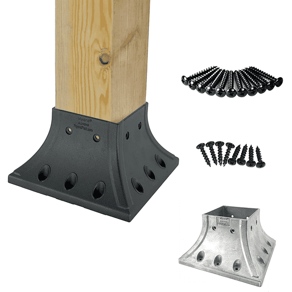 Myard 4X4 (Actual 3.5X3.5) Inches Aluminum Deck Post Base Cover Flange with Screws for Decking Patio Railing Handrail Fence Anchor (Qty 1, Black)