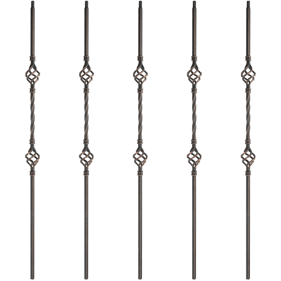 Myard Double Basket 1/2 Inches Square Iron Stair Balusters, 44 Inches 5-Pack (Satin Black + Oil-Rubbed Copper)