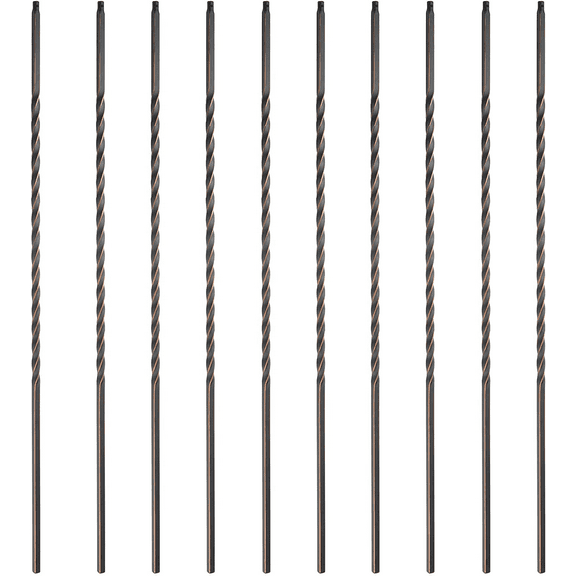 Myard Long Twist 1/2 Inches Square Iron Stair Balusters, 44 Inches 10-Pack (Satin Black + Oil-Rubbed Copper)