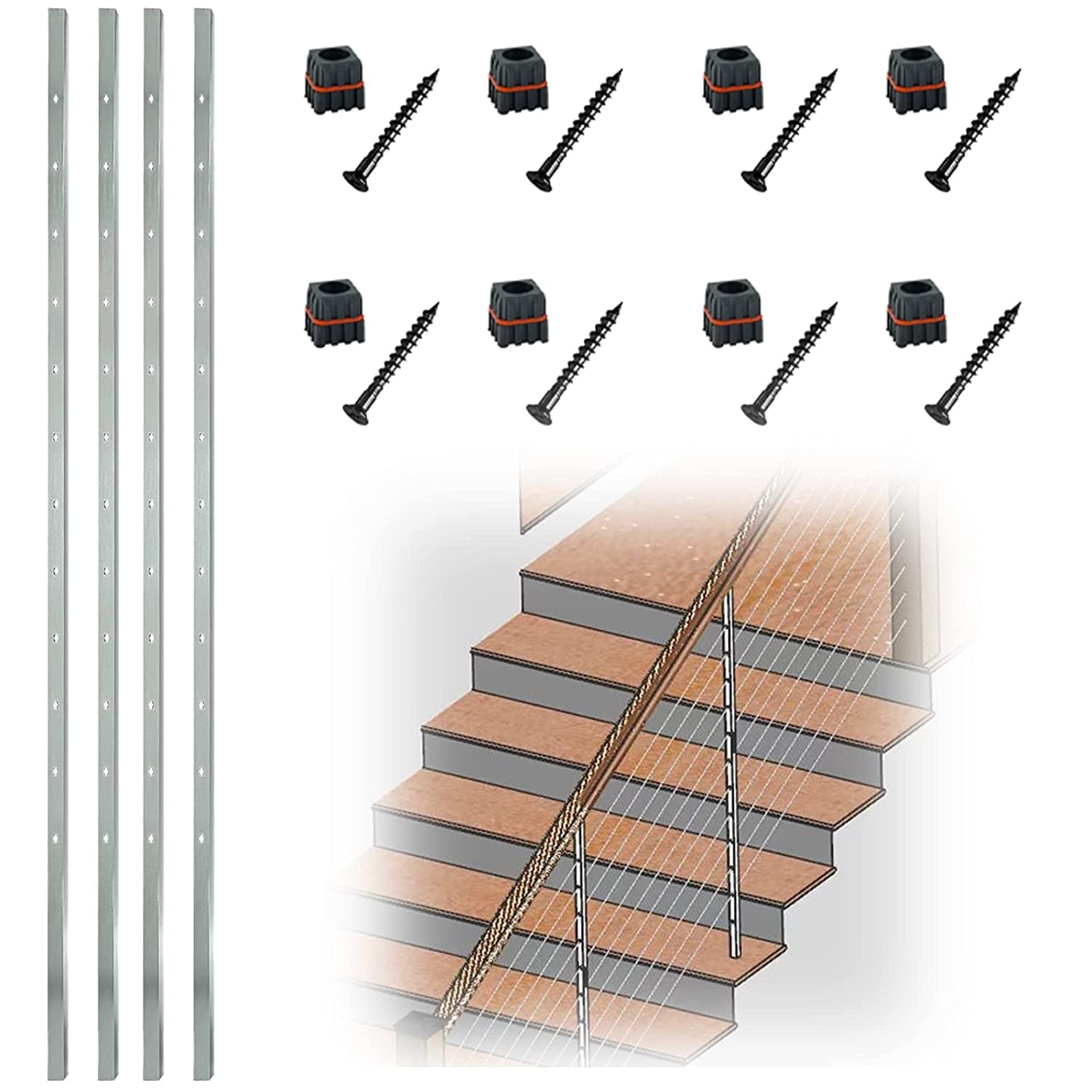 Offset Stair Railing Myard Square Aluminum Pre-Drilled Intermediate Picket Post with ...