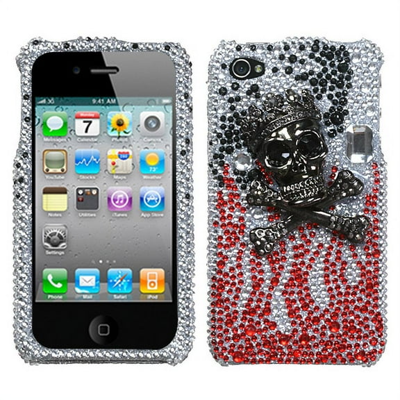 Mybat Infernal Skull King Premium 3d Diamante Protector Cover For Apple Iphone 4s4