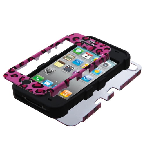 MYBAT Pink Leopard Skin/Black TUFF Hybrid Phone Protector Cover for APPLE iPhone 4S/4