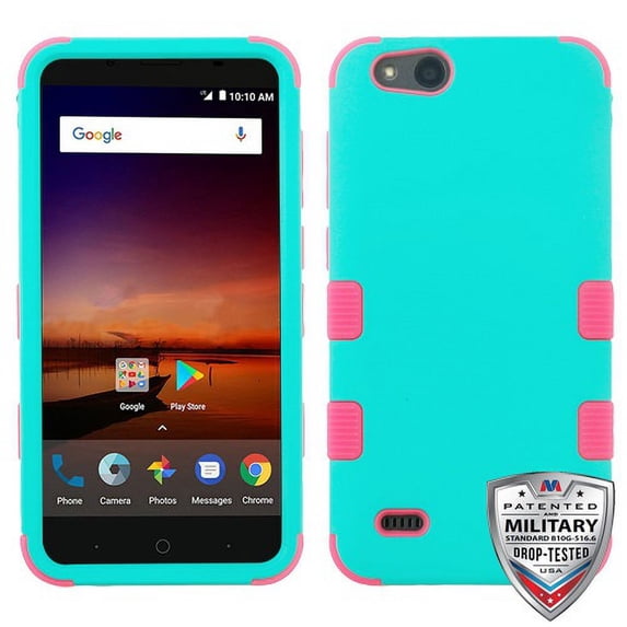 Mybat Tuff Series Case For Zte N9137 Tempo X Tempo Go Fanfare 3 - Rubberized Teal Green Electric Pink