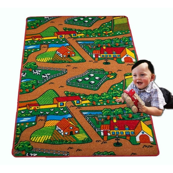 Mybecca Kids Rug FARM 2 Area Rug Area Rug 5' x 7' Children Area Rug for Playroom & Nursery - Non Skid Gel Backing (59" x 82")