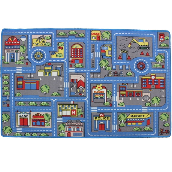 Mybecca Kids Rug Town Map 8' x 10 - Street Map Non Skid Backing