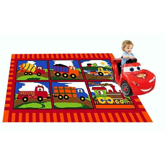 Mybecca Kids Rugs Learning Recreational Playtime Classroom Rug (3' x 5', Truck Zone)