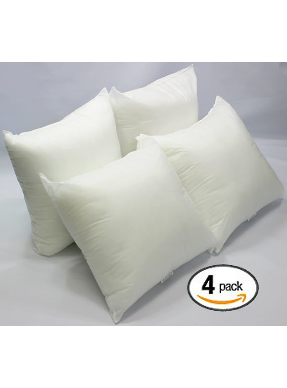 Mybecca Set of 4 - 18 x 18 Premium Hypoallergenic Stuffer Pillow Insert Sham Square Form Polyester, Standard / White - Made in USA