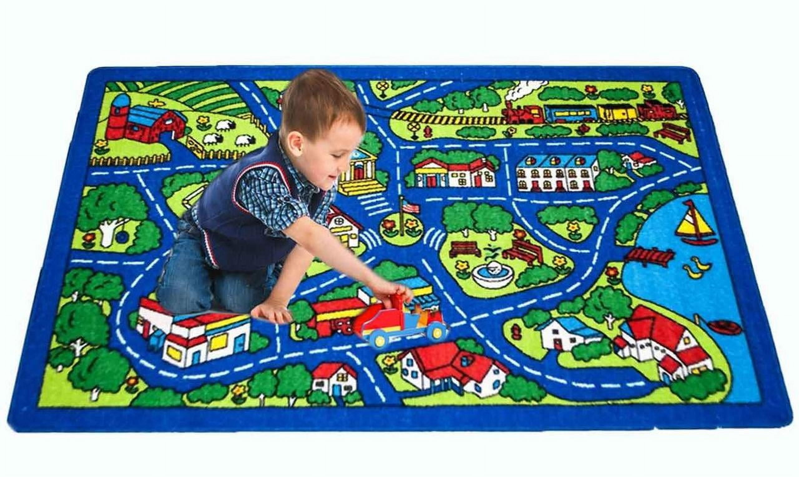 Mybecca Street Map Kids Rug for Playroom & Nursery - Non Skid Gel ...