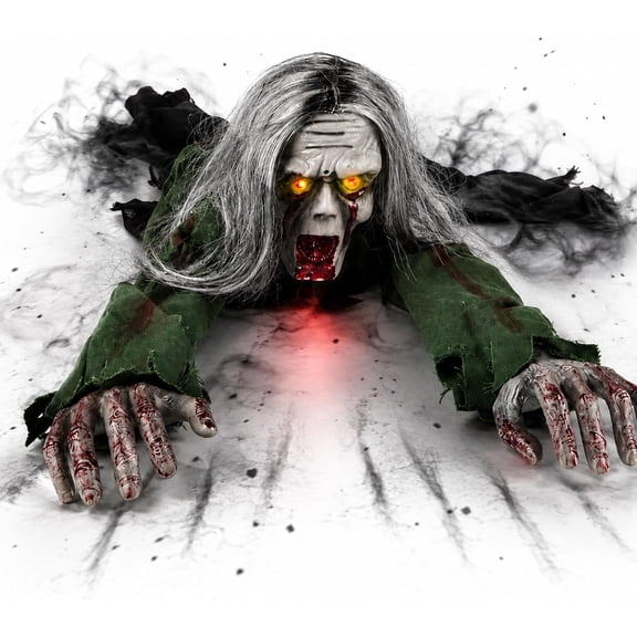 Mybomlwow Crawling Zombie Animatronic, Moving Arms, Red Glowing Eyes & Scary Sounds, for Haunted House, Hallway and Party & Spooky Home Decor Motorized Creeping Zombie