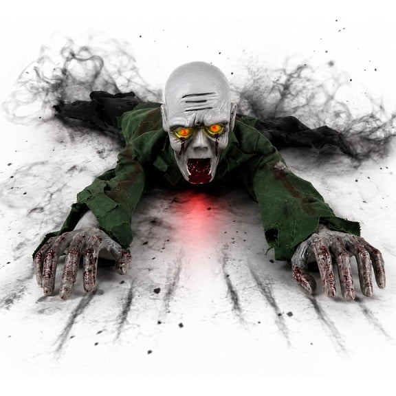 Mybomlwow Crawling Zombie Animatronic, Moving Arms, Red Glowing Eyes & Scary Sounds, for Haunted House, Hallway and Party & Spooky Home Decor Motorized Creeping Zombie