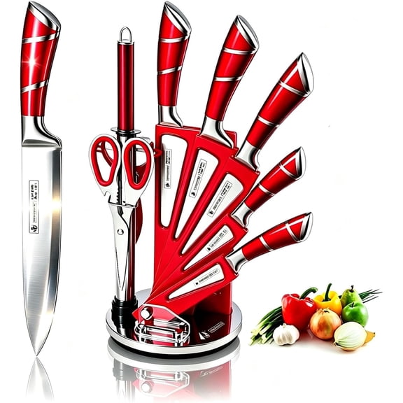 Mybrand Kitchen Knife with Set, 9-Piece Red Kitchen Knife Set Red