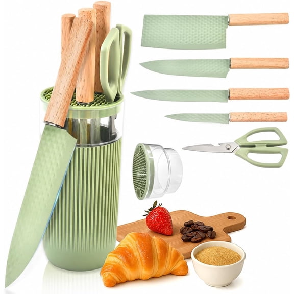 Mybrand Knife with Set, 6-Piece Kitchen Knife Set Vibrant Green