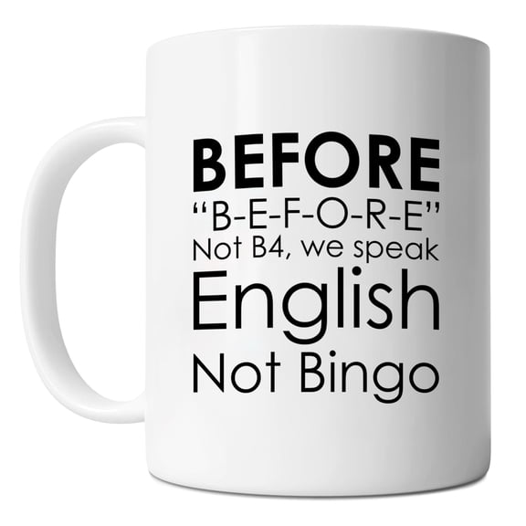 Mycheny Funny English Teacher's Coffee Mugs for Men or Women, Grammar, Not Bingo, 11 Oz Tea Cups for Your English Teachers, Graduation Gifts for Teachers