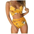 thumbnail image 1 of Mychoice Push Up Halter Bandage Bikini Nylon Swimsuit Set, Yellow, 1 of 7