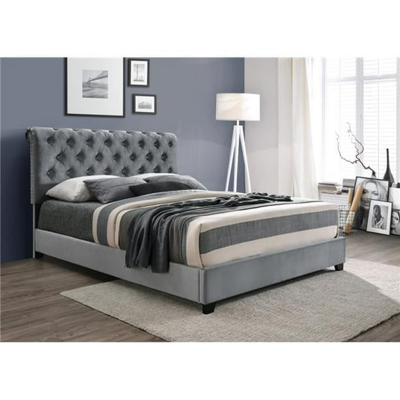 Myco Furniture  84 x 80 x 56 in. Kimberly Scalloped King Size Bed, Silver