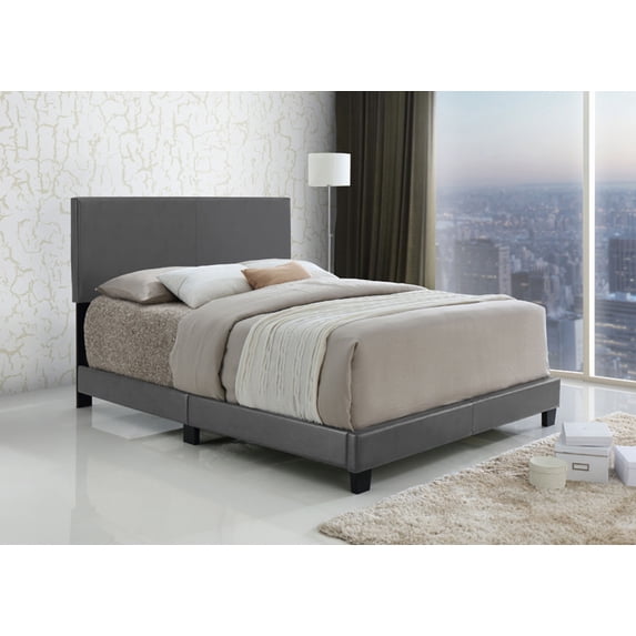 Jessica Gray Queen Bed in Faux Leather