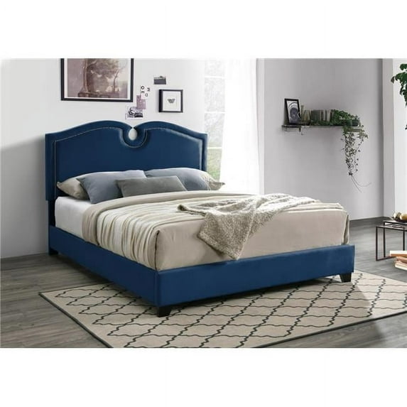 Myco Furniture KM8005-Q-BL 84 x 64 x 56 in. Kimberly Nailhead Queen Size Bed, Blue