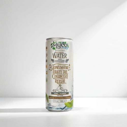 MycoBev Kiwi Mango Sparkling Water, 2000mg Mushroom Blend, 6-pack