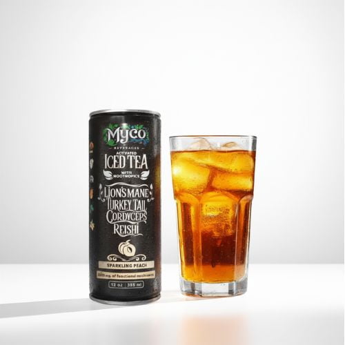 MycoBev Sparkling Peach Tea, 2000mg Mushroom Blend, 6-pack