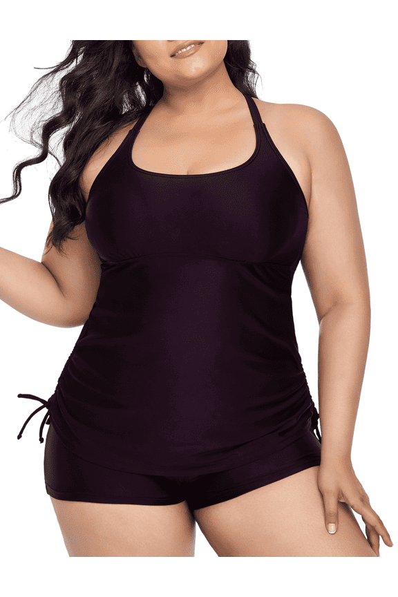 Plus Size Tankini Swimsuit Two Piece Bathing Suits for Women High Neck Tankini Top with Shorts