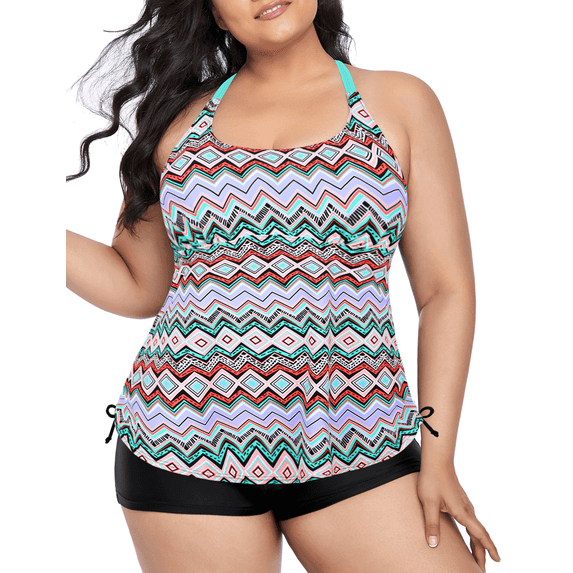 Mycoco Plus Size Tankini Swimsuit Two Piece Bathing Suits for Women High Neck Tankini Top with Shorts