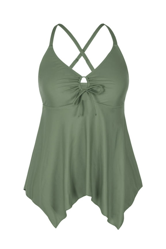 Women's Front Tie Swim Top Cross Back Tankini Top Flowy Swimsuit Tops