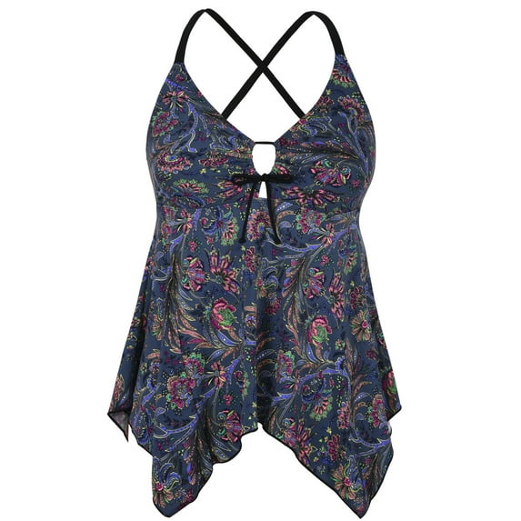 Mycoco Women's Front Tie Swim Top Cross Back Tankini Top Flowy Swimsuit Tops