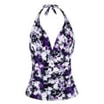 thumbnail image 1 of Mycoco Women's Halter Swim Top V Neck Swimwear Front Shirred Tankini Top, 1 of 4