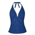 thumbnail image 1 of Mycoco Women's Halter Swim Top V Neck Swimwear Front Shirred Tankini Top, 1 of 6