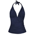 thumbnail image 1 of Mycoco Women's Halter Swim Top V Neck Swimwear Front Shirred Tankini Top, 1 of 3