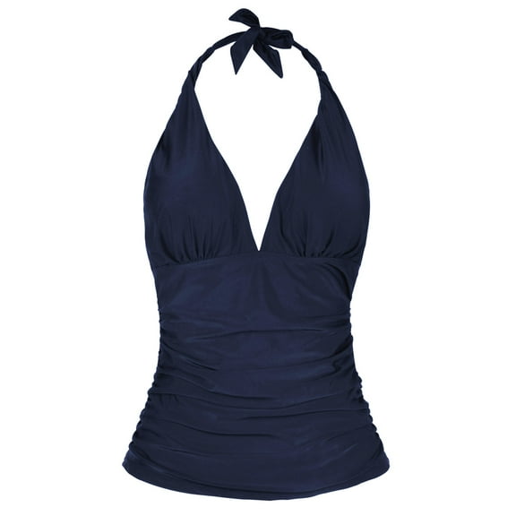 Mycoco Women's Halter Swim Top V Neck Swimwear Front Shirred Tankini Top