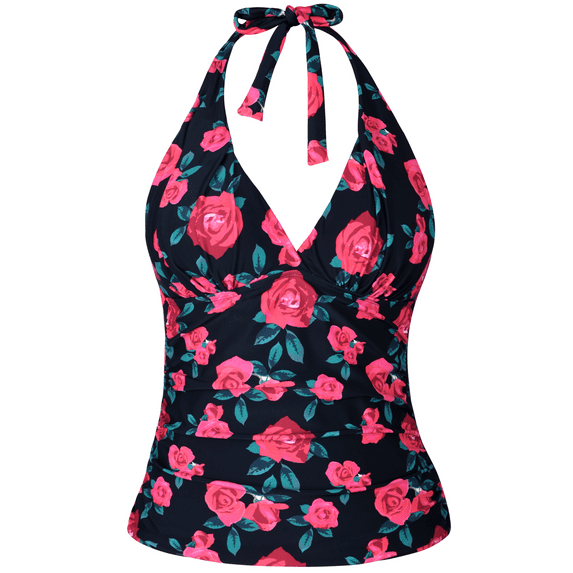 Mycoco Women's Halter Swim Top V Neck Swimwear Front Shirred Tankini Top