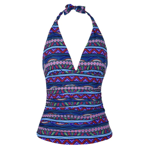 Mycoco Women's Halter Swim Top V Neck Swimwear Front Shirred Tankini Top