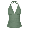 thumbnail image 1 of Mycoco Women's Halter Swim Top V Neck Swimwear Front Shirred Tankini Top, 1 of 6