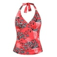 thumbnail image 1 of Mycoco Women's Halter Tankini Top Open Back V Neck Swim Top Tummy Control Bathing Suit Red Floral US10, 1 of 6