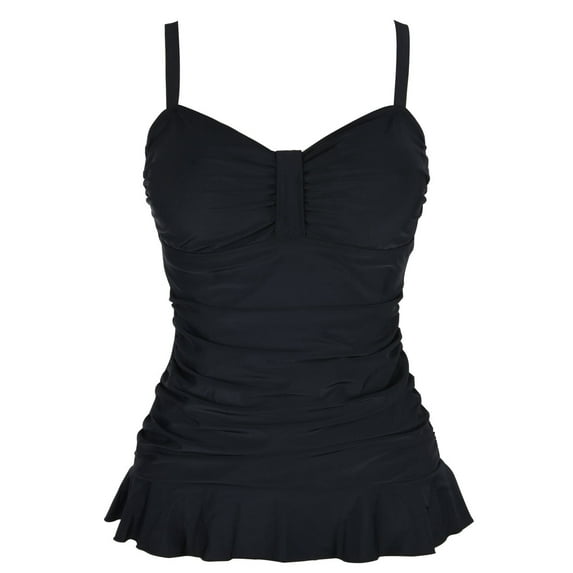 Mycoco Women's Swim Top Padded Ruffle Hem Shirred Swimwear Tankini Swimsuit Top
