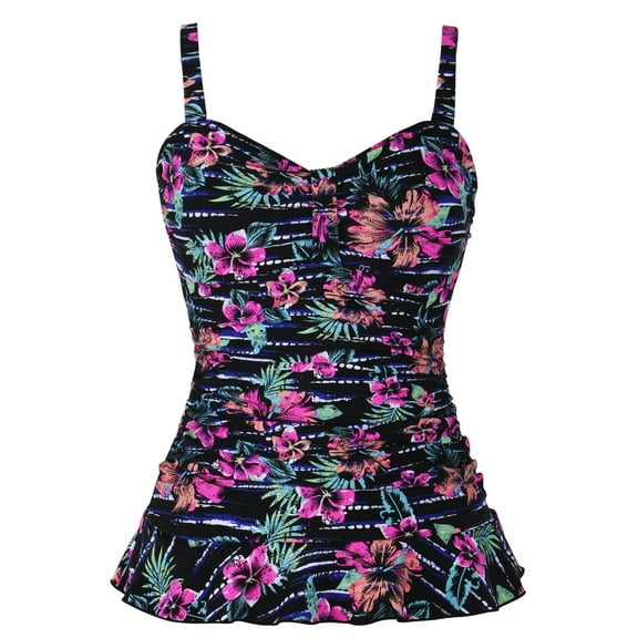 Mycoco Women's Swim Top Padded Ruffle Hem Shirred Swimwear Tankini Swimsuit Top