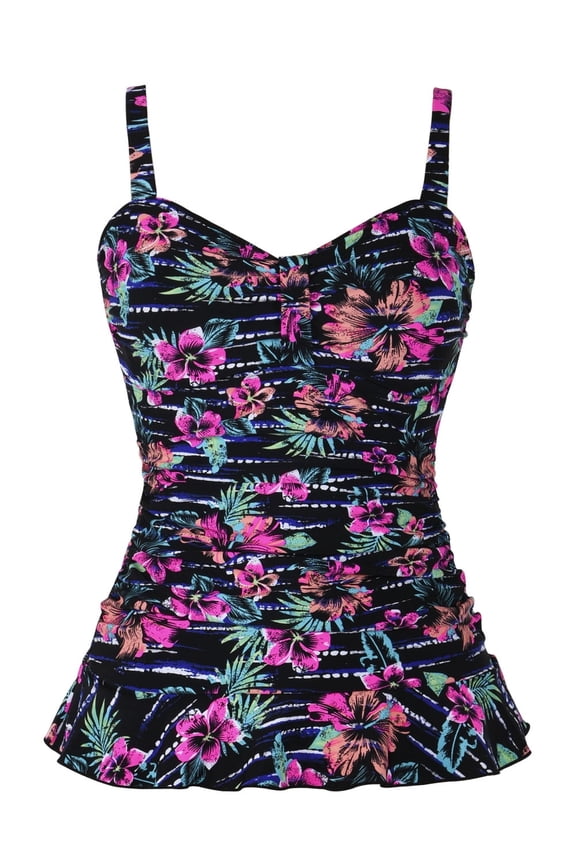 Women's Swim Top Padded Ruffle Hem Shirred Swimwear Tankini Swimsuit Top