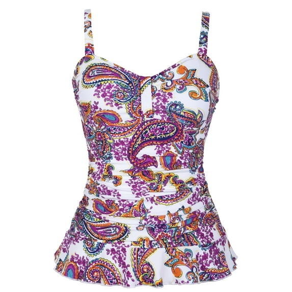 Mycoco Women's Swim Top Padded Ruffle Hem Shirred Swimwear Tankini Swimsuit Top